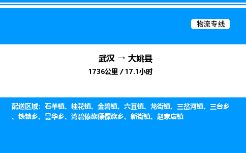 武漢到大姚縣物流專線-武漢至大姚縣貨運(yùn)公司